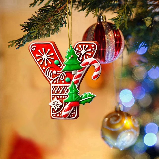 Hbdhejl 26 Pcs Lettres Rouges Décorations de Sapin de Noël Lettres de Canne de Bonbon avec Motif de Baies Mini Alphabet Ornements Suspendus Fête Maison Sapin de Noël Acrylique 2D