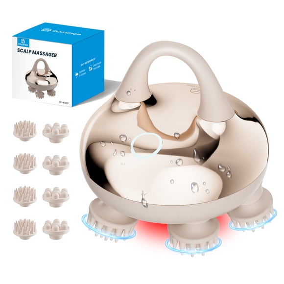 Comfier Cordless Scalp Massager with 3 Kneading Modes - Waterproof,Head & Pet Scratcher (Gold).