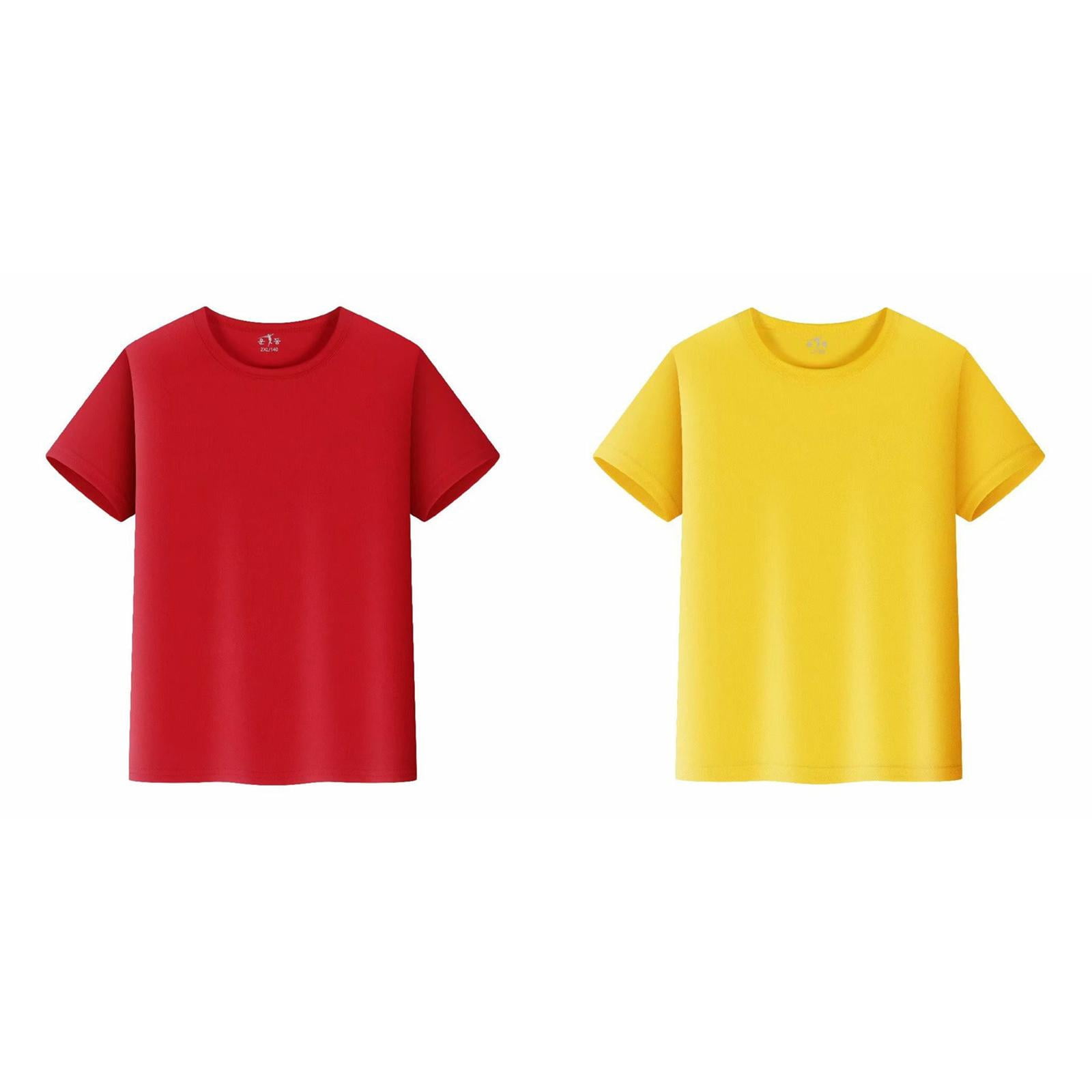 Lot de 2 (Jaune 1 Pce et Rouge 1 Pce) Multipack T-Shirts à Manches Longues Paquet Haut Court Manche Haut Uni T-Shirts Garçon et Fille Unisexe Enfants Col Rond T-Shirt