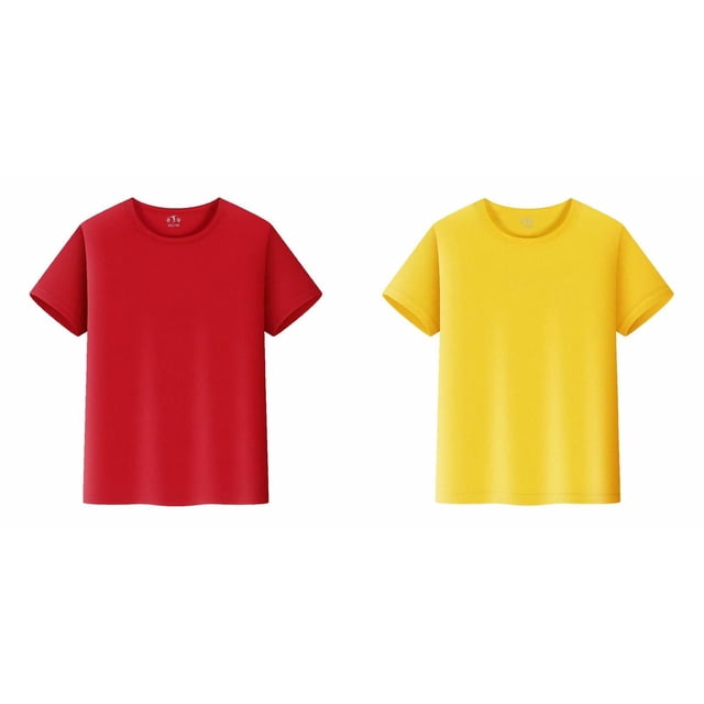 Lot de 2 (Jaune 1 Pce et Rouge 1 Pce) Multipack T-Shirts à Manches Longues Paquet Haut Court Manche Haut Uni T-Shirts Garçon et Fille Unisexe Enfants Col Rond T-Shirt