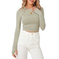 thumbnail image 2 of Faithtur T-shirt pour Femmes, Manches Longues Col Rond Ajusté Crop Top avec Trous pour les Pouces pour Usage Quotidien, 2 of 9