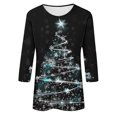 thumbnail image 4 of QIPOPIQ Hauts pour Femmes Manches 3/4 Décontractés Coupe Ample T-Shirts à Col Rond Mignons Unis Tuniques à Manches Trois Quarts Liquidation, 4 of 5