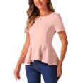 thumbnail image 4 of INSPIRE CHIC Haut Péplum pour Femme Manches Courtes Col Rond Extensible Blouse Classique S Rose, 4 of 6