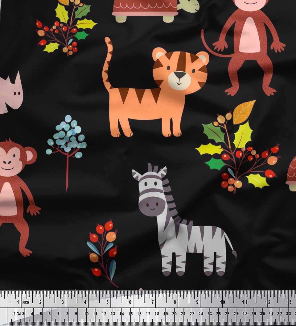 Soimoi Rayon Fabric Berries & Animals Cartoon Decor Fabric Printed Yard 56 Inch Wide