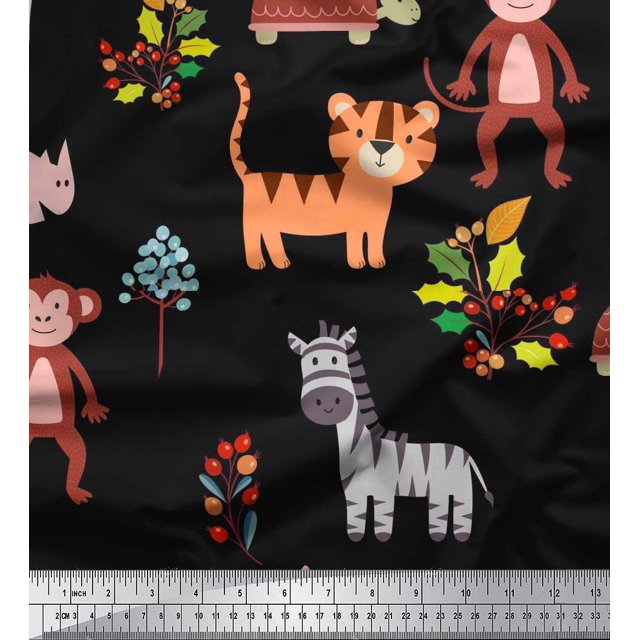 Soimoi Poly Georgette Fabric Berries & Animals Cartoon Decor Fabric Printed Yard 52 Inch Wide