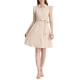 thumbnail image 1 of INSPIRE CHIC Robe-Chemise pour Femme Manches Cap Pointes Col à Pointes Taille à Nouer Boutons Mi-Longues Beige P, 1 of 6