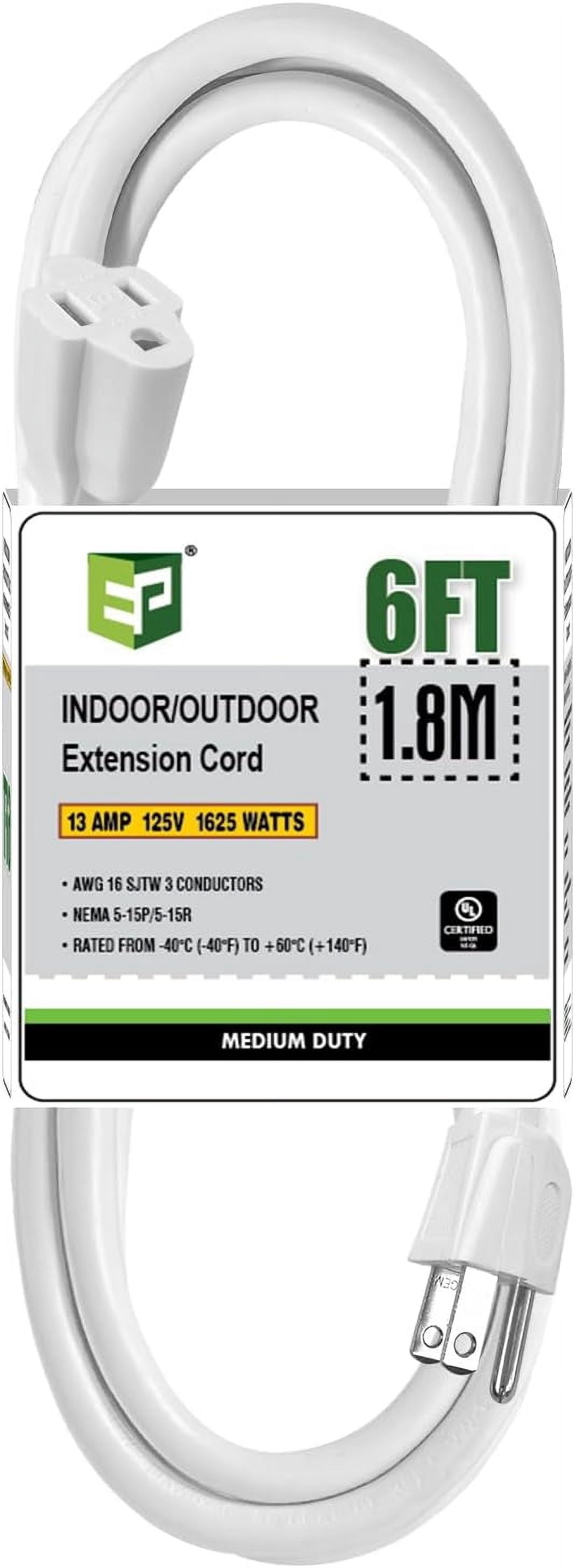 EP 6 FT Black Outdoor Extension Cord, 16/3 SJTW Heavy Duty Waterproof, 3 Prong Grounded Plug, 13A 1625W 16AWG, Cold-Resistant Flexible Power Cable for Garden, Home, Christmas Lights, UL Listed