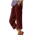 thumbnail image 2 of DPTALR Women's Summer Cotton And Linen Solid Color Pockets Elastic Waist Capris Shorts Pants, 2 of 4