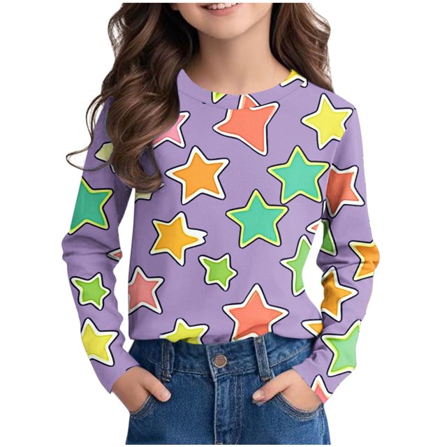 Posijego T-Shirts Graphiques à Manches Longues pour Tout-Petits Garçons Filles, Mignons, Col Ras du Cou, T-Shirts Basiques, Hauts, Chandail de Printemps pour Enfants
