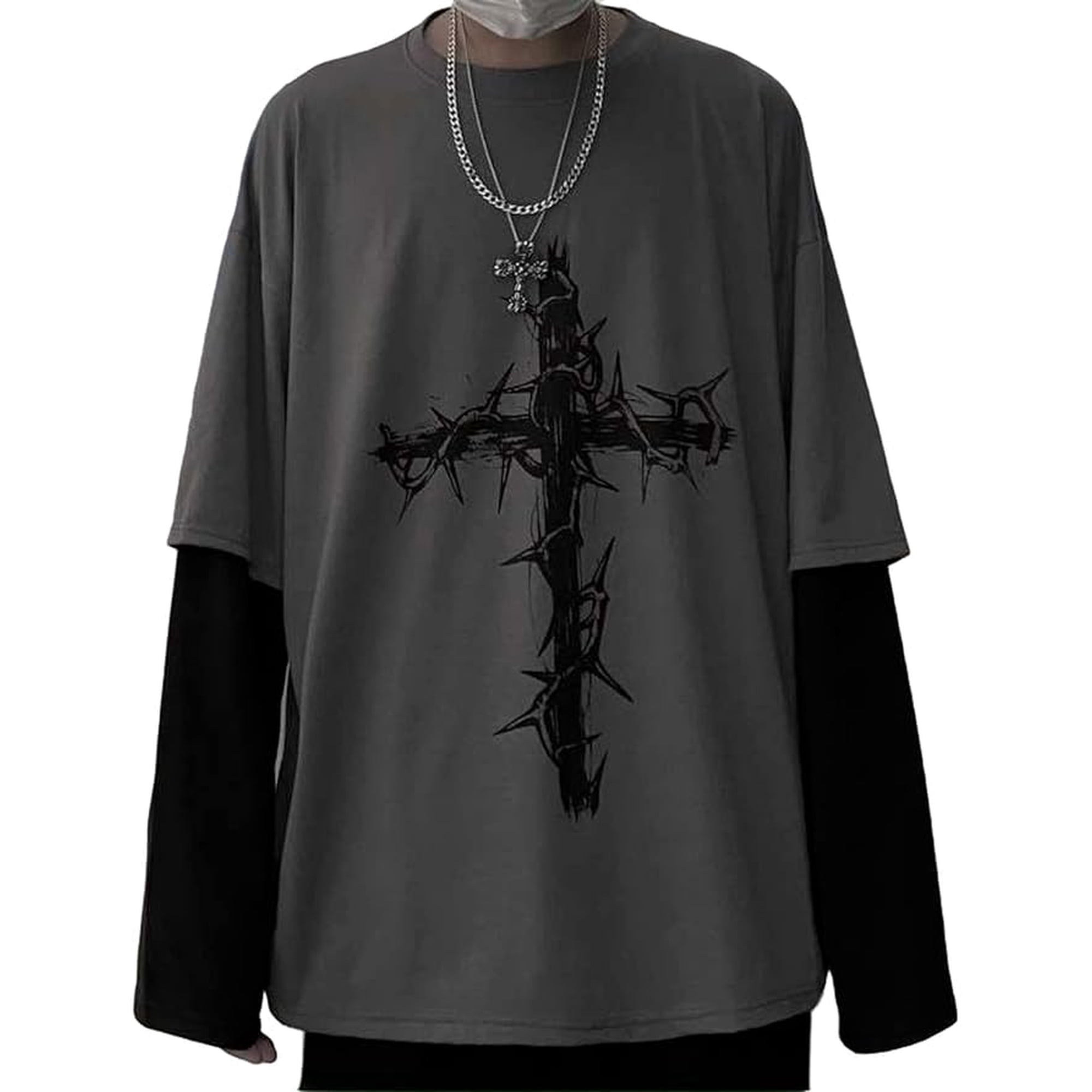 トップス Y2k 00s gothic black peace now long tee Men Women Gothic Shirt Y2K Emo Grunge Alt Vintage Long Sleeve Top