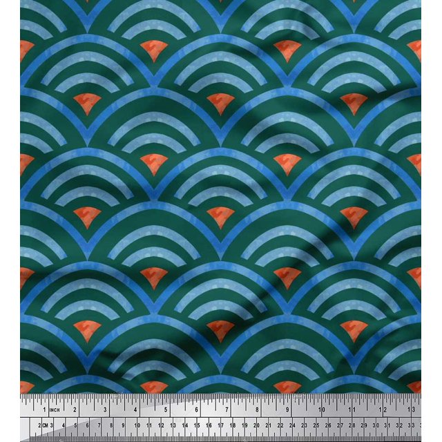 Soimoi polyester Crepe Fabric Scales Geometric Print Fabric by the Yard 42 Inch Wide