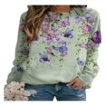 thumbnail image 1 of QJUHUNG Sweat-Shirt Décontracté à Manches Longues pour Femmes Papillon Imprimé Graphique Floral Pull Léger, 1 of 4