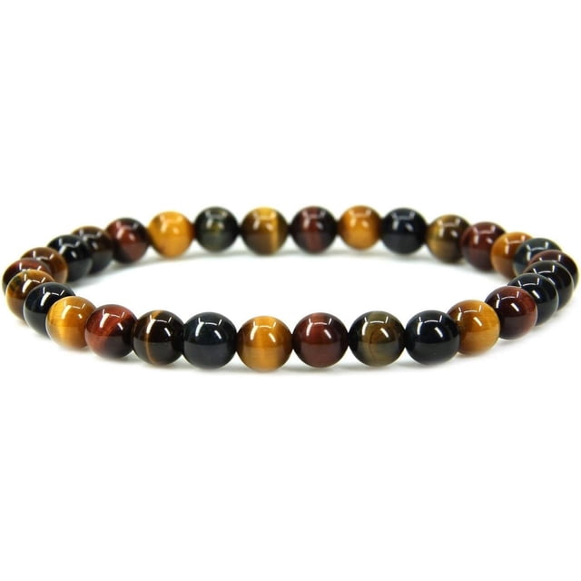 Bracelet Extensible en Perles Rondes de 6 mm en Oeil de Tigre Multicolore Naturel de Qualité AA 7 Pouces Unisexe
