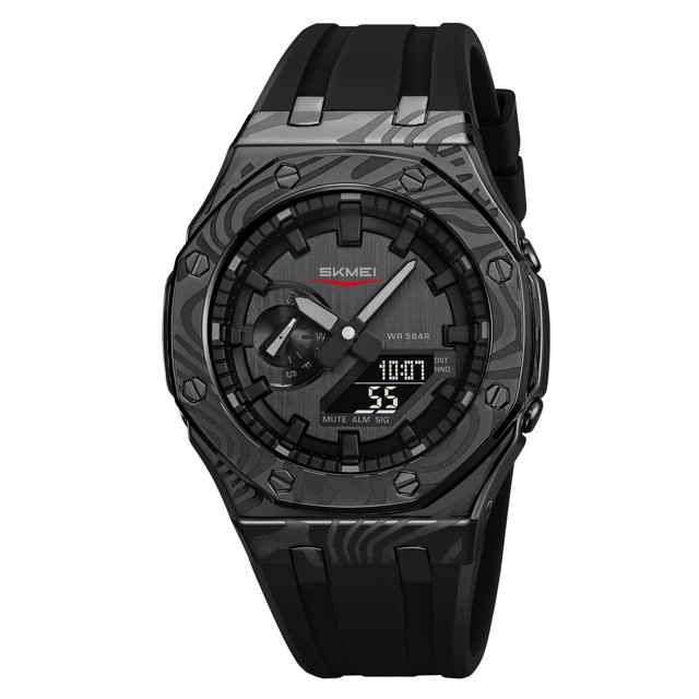 SKMEI 2471 Multifunctional Silicone Glow-in-the-Dark Sports Watch with 50M Waterproof, World Time, and LED Backlight, Black
