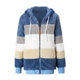 thumbnail image 4 of zanvin Womens Winter Fuzzy Fleece Jacket Hooded Color Block Patchwork Cardigan Drawstring Coat Oversized Outerwear with Pockets,Blue, 4 of 5