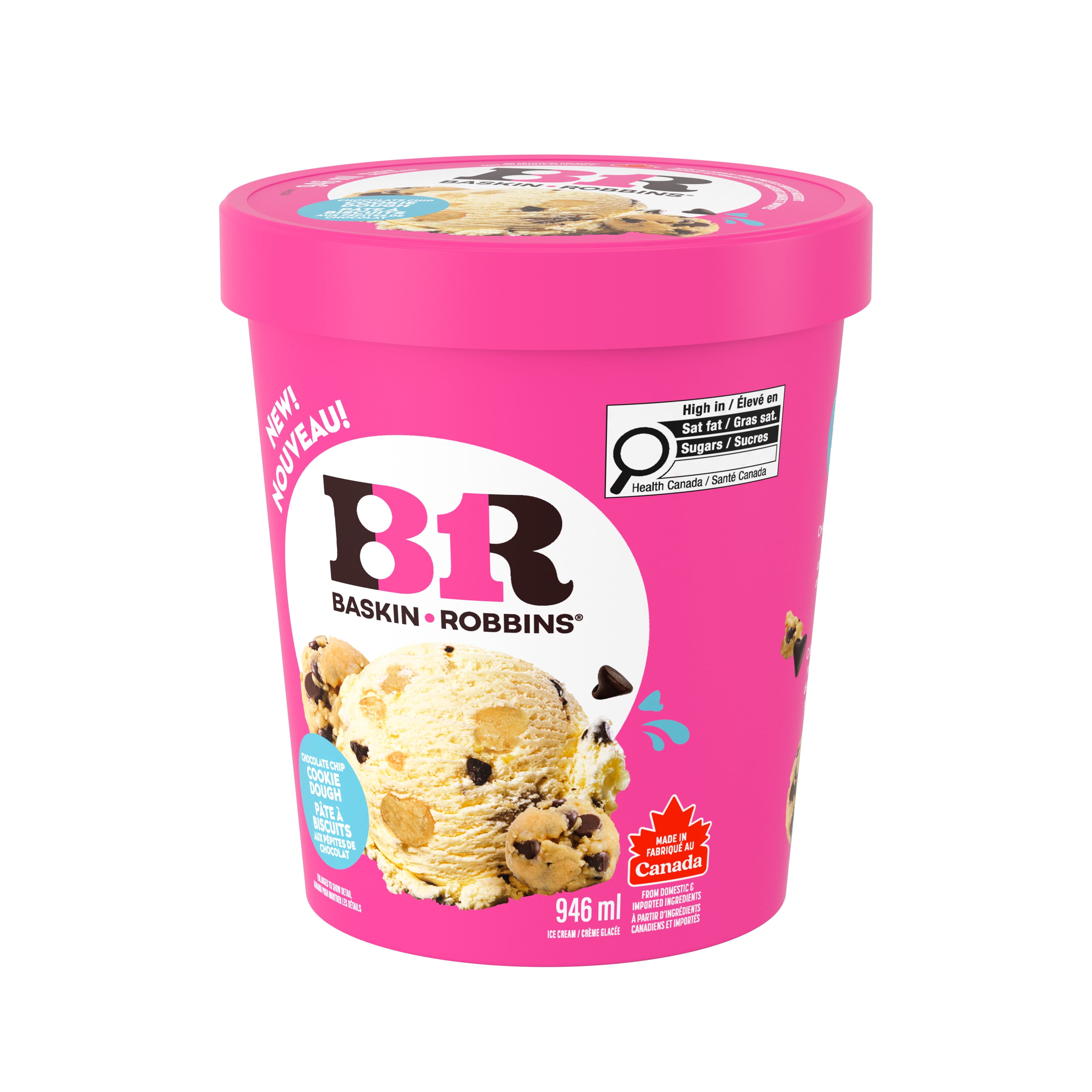 BASKIN ROBBINS Crème glacée Pâte à biscuits, pépites de chocolat, Canada, lait canadien, kasher 946 ml