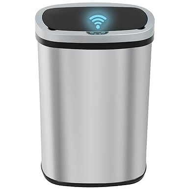 BestOffice 13 Gallon Touchless Automatic Trash Can – Stainless Steel Kitchen Waste Bin, Lid, 50L High-Capacity for Home and Office Use