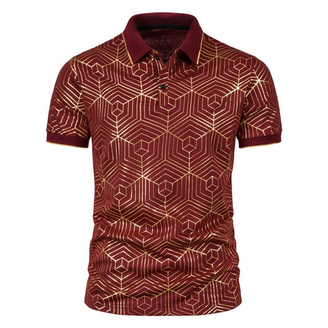 CEHVOM Fashion Men's Collar Top Stand Collar Print Short Sleeve Button Matching Summer