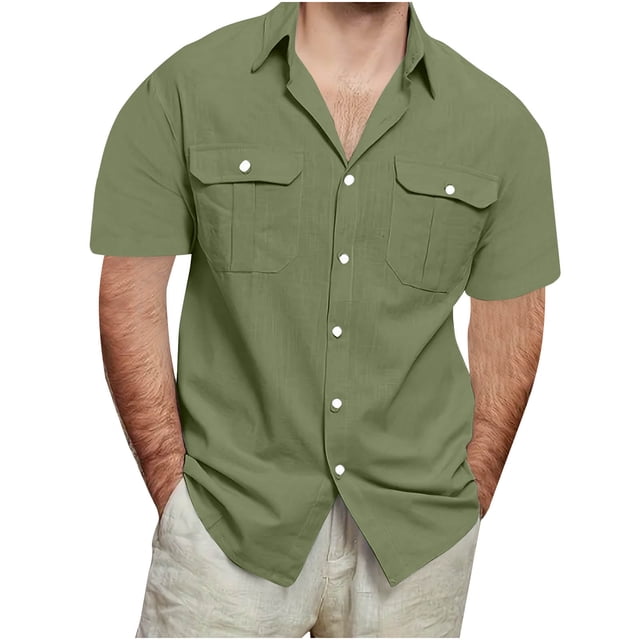 Chemise Boutonnée à Manches Courtes Décontractée Chemise Habillée Boutonnée à Manches Courtes Chemise Boutonnée à Manches Courtes pour Homme Chemise Habillée Boutonnée pour Homme Vert 2TG