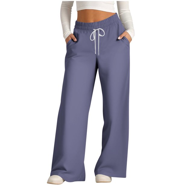 Pants for Women, Womens Fashionable Striped Printed Drawstring Wide Leg Pants