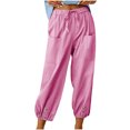 thumbnail image 1 of Timegard Womens Cotton Linen Pants Elastic Waisted Drawstring Cinch Bottom Button Casual Loose Pants, 1 of 7