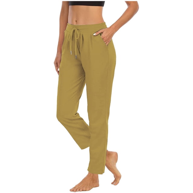 Jsaierl Women's Straight Leg Sweatpants Drawstring High Wasited Athletic Cropped Pants Solid Color Workout Jogger Sweat Pants with Pockets