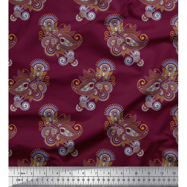 Soimoi polyester Crepe Fabric Artistic Paisley Print Fabric by Yard 52 Inch Wide