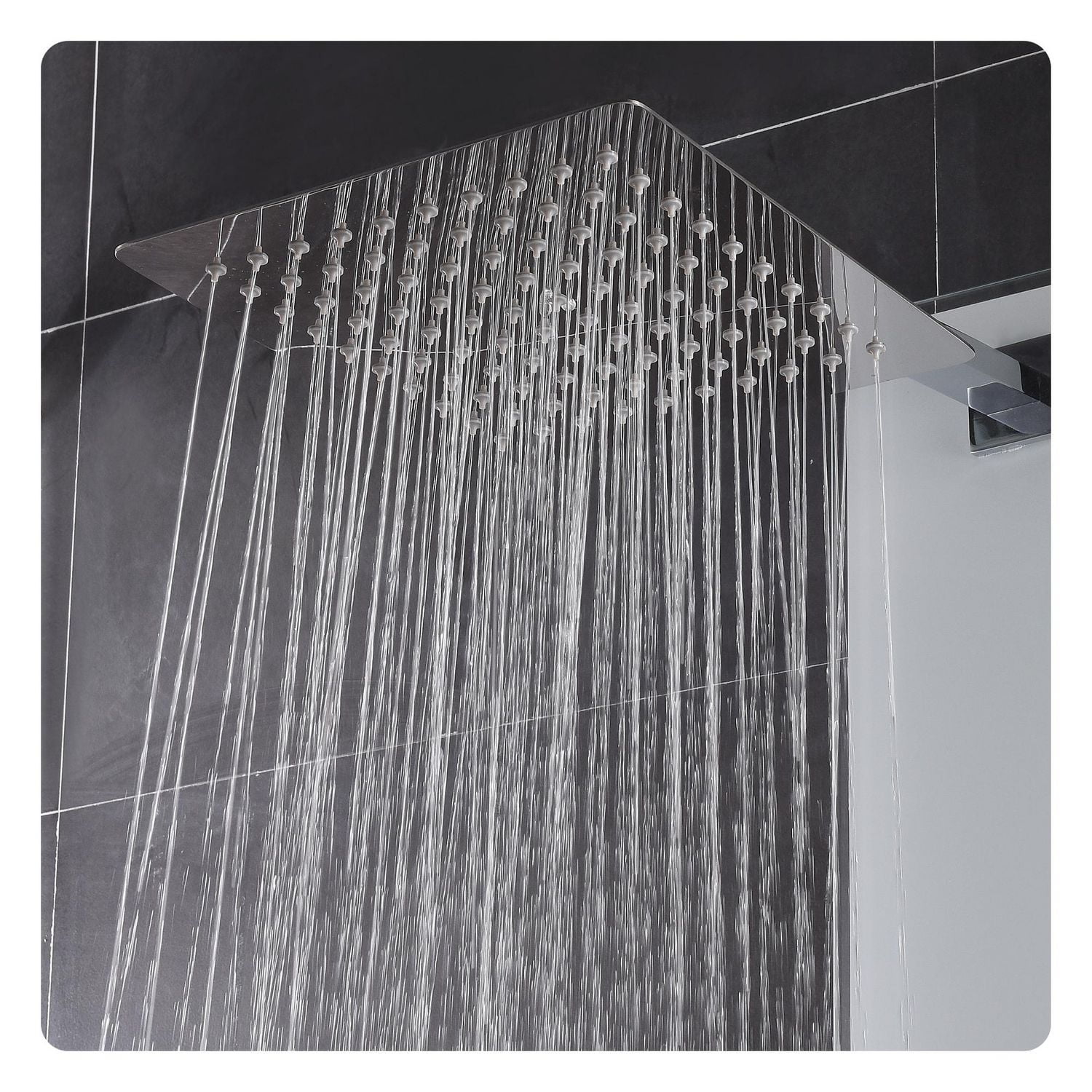 The akuaplus® ZARA stainless steel and glass shower panel with thermostatic cartridge and 3-way diverter, 6 body jets oriental, plus 1 shelf.