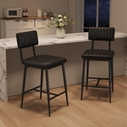 Bar Stools Set of 2, Counter Height Stools with Backs, PU Leather Barstools Chairs w/Backrest and Footrest, Mid-Century Modern, Dining Kitchen Island
