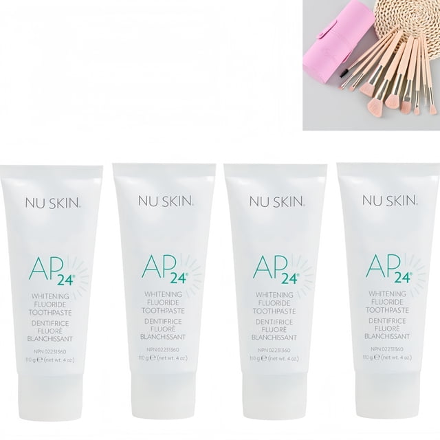 4 tubes of Nuskin Whitening Fluoride Toothpaste AP24 + 1 makeup brush