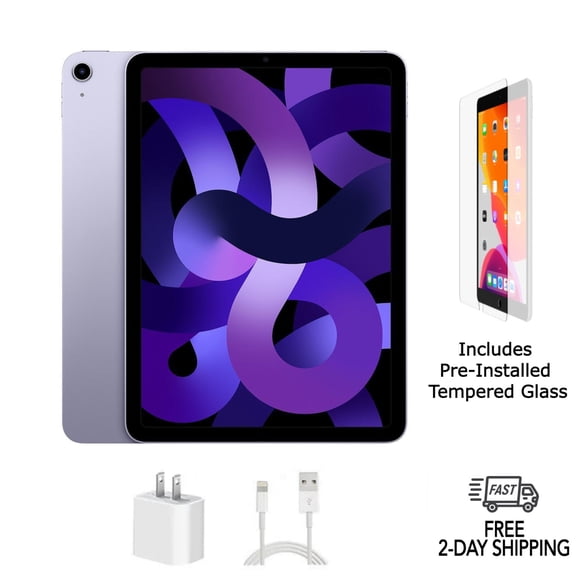 Refurbished Apple iPad Air 5 w/ Pre-Installed Tempered Glass (WiFi + Cellular Unlocked) 256GB Purple (Grade A)