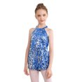 thumbnail image 1 of Nyeemya Combinaison de Danse à Paillettes pour Filles, Col Licou, Sans Manches, Rumba Samba, Bleu Royal, 8, 1 of 7