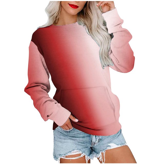 HKEJIAOI 2023 Haut Femme Col Rond Bloc de Couleur Manches Longues