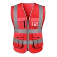 thumbnail image 1 of TOPTIE 10 Pockets High Visibility Safety Vest, Reflective Trim Safety Vest-Red-M, 1 of 7
