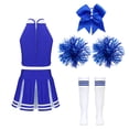 thumbnail image 2 of Fldy High School Girls Cheer Leader Cheerleading Uniform Outfit Matching Pom Poms and Socks B Blue 14, 2 of 5