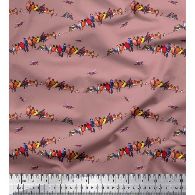 Soimoi Cotton Cambric Fabric Colorful Bird Decor Fabric Printed Yard 56 Inch Wide