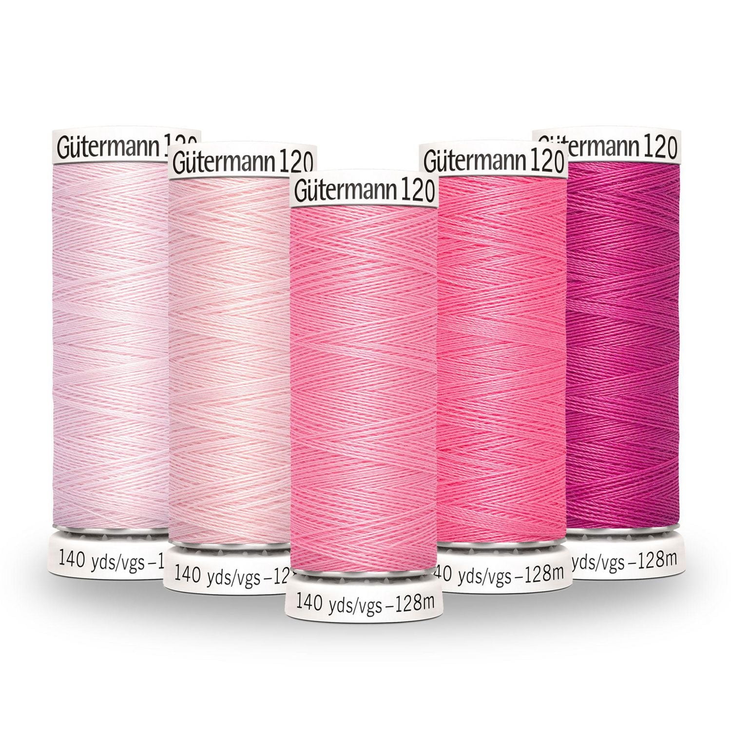 GÜTERMANN Sew-All Polyester Thread No. 120 Colour Gradient 5-Pack, Pink, 128 m (140 yd)