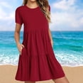 thumbnail image 1 of Pisexur Robes Midi d'Été pour Femmes Décontractées Évasées à Étages Robe T-Shirt Ourlet Ample Manches Courtes Robes de Plage avec Poches, 1 of 6