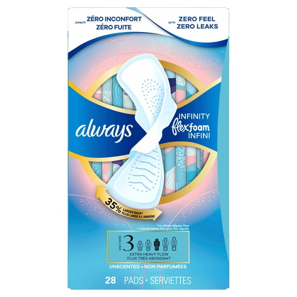 Always Infinity FlexFoam Pads for Women, Size 3, Extra Heavy Pad