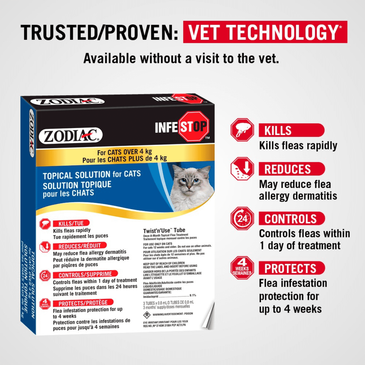 Zodiac Infestop™ Flea Topical Solution for Cats, For Cats 4kg or Over
