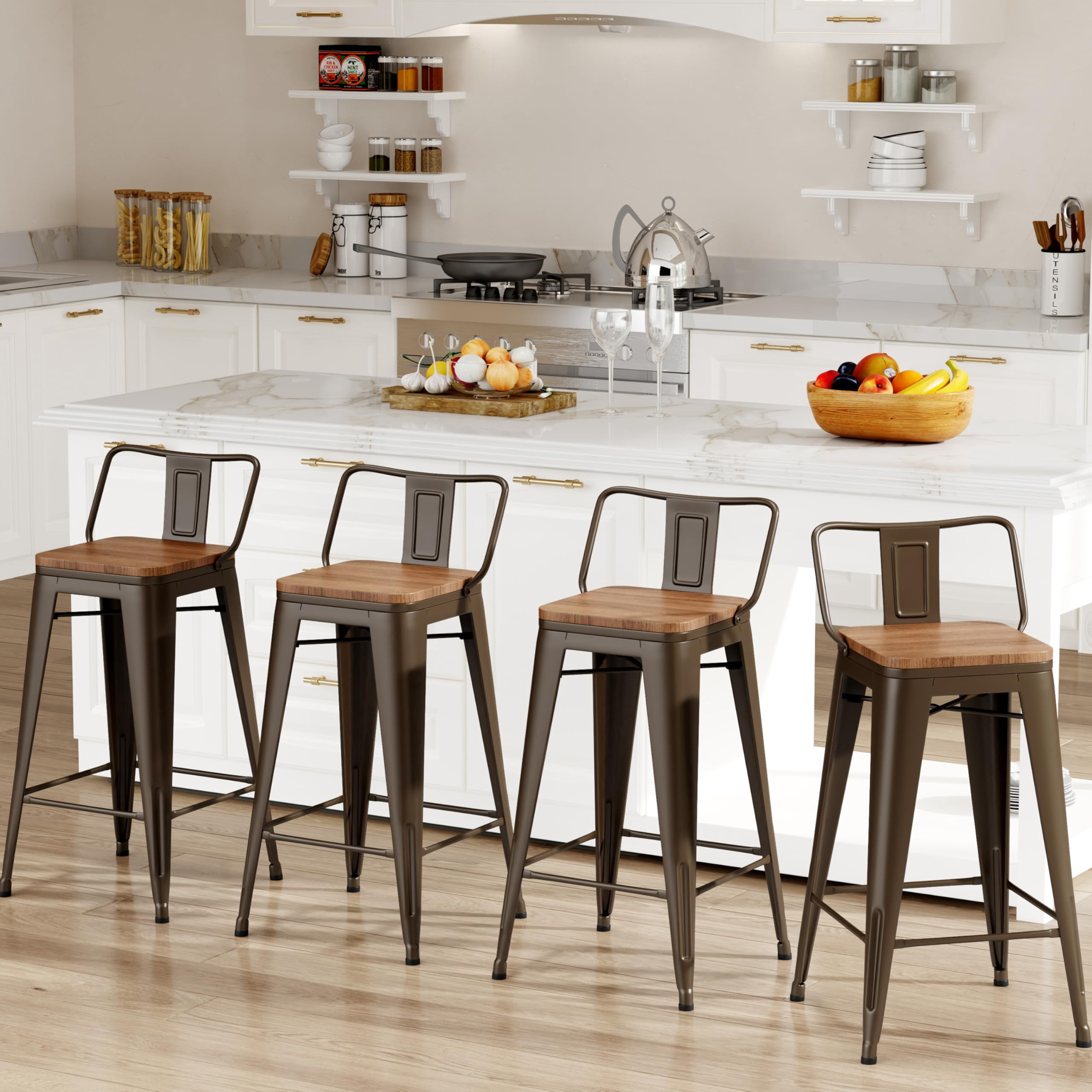 Changjie Furniture 30 Inch Bar Stools Set of 4 Industrial Metal Barstools Bar Height Bar Stool with Backs (30 inch, Rusty)