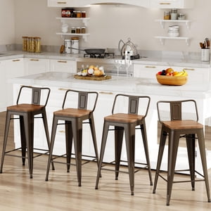 Changjie Furniture 30 Tabourets à barres de pouce Ensemble de 4 Tabouret de bar en métal industriel avec dos (30 De l'eau, Rusty)