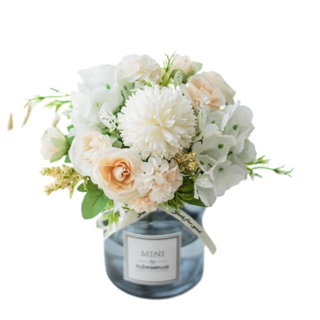 Unatoiry 2pcs/set Silk Hydrangea Fake Flowers Realistic Appearance Low Maintenance Easy To Clean Elegant rose white+black 1Set