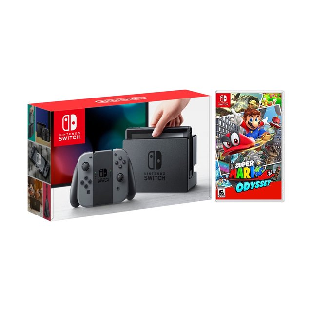 Nintendo Switch Gray Joy-Con Console Bundle with Super Mario Odyssey NS Game Disc - 2019 Best Game!