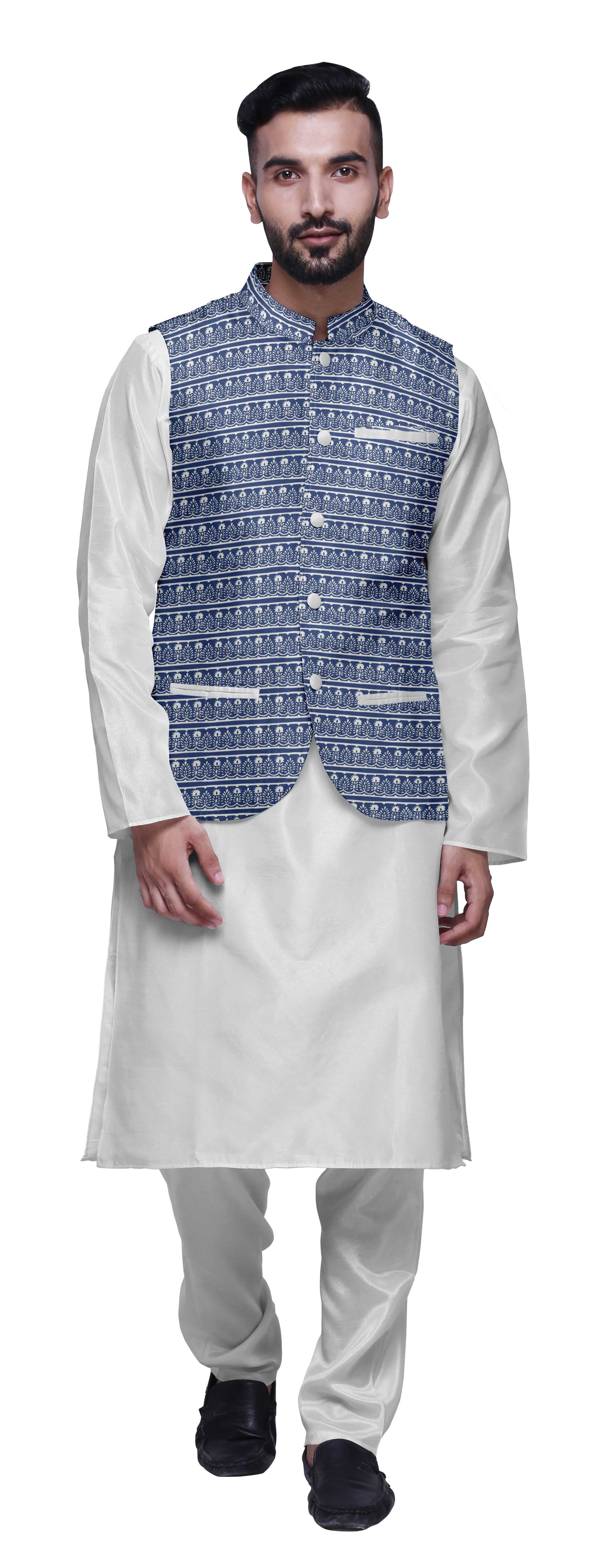 Atasi Kurta Churidar Uni Pyjama et Ensemble de Veste Nehru Imprimée pour Tenue de Fête pour Hommes
