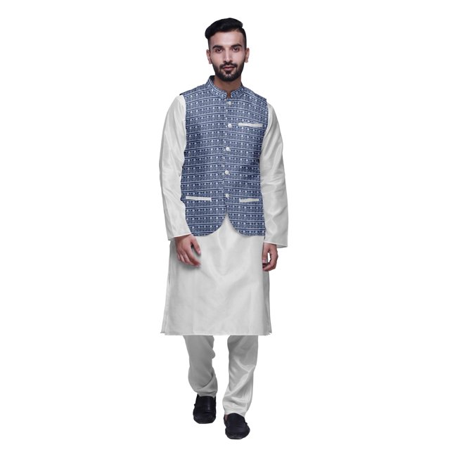 Atasi Ethnic Kurta Churidar Pajama Set With Printed Nehru Jacket Set For Mens