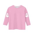 thumbnail image 4 of MKOSPLRT Chandails d'Halloween pour Enfants 3-12 Ans Garçons Filles T-Shirts Graphiques à Manches 3/4 Col Ras du Cou Coupe Ample Hauts Mignons Fantômes Citrouille T-Shirts, 4 of 4