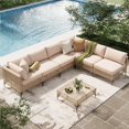 thumbnail image 1 of YODOLLA 7 Pieces Patio Conversation Set with Tea Table, Outdoor Sectional PE Rattan Wicker Furniture Seat, Beige Rattan& Beige Cushion and Pillow, 1 of 8