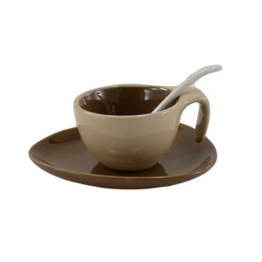 Brown Espresso Cup and Saucer with Spoon, Set of 6