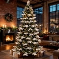 thumbnail image 1 of DEXTRUS 6ft Pre-Lit Artificial Christmas Tree with 900 PE & PVC Mixed Branch Tips, 29 Pine Cones & 300 Lights, Pre-Decorated Tiered Flocked Christmas Tree with Remote Control and 11 Modes Light, 1 of 12